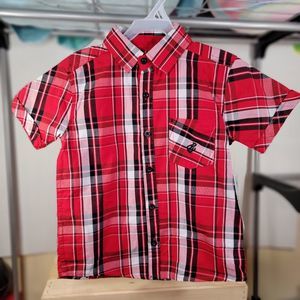 Rockawear Full Button SS Red Black & White Plaid - Size 4 NWT